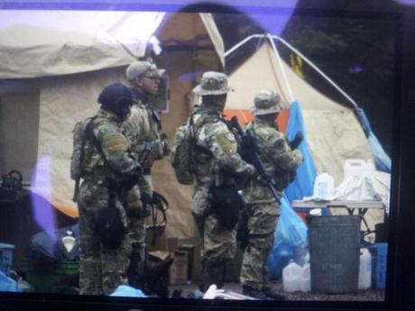 Members of RCMP Emergency Response Team in encampment, Oct 17, 2013.