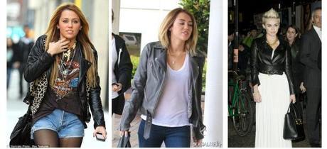 thrifty fashion looks Miley Cyrus leather jacket