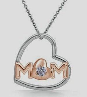 MOM Pendant With Pink Gold Plating With Diamond in 14k White Gold