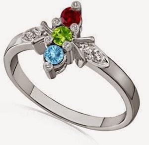 Diamond Accent Three Stone Ring With Aquamarine, Peridot, Garnet in 14k White Gold