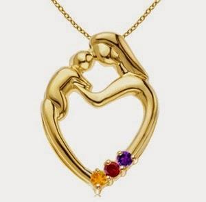 Mother and Child Heart Pendant With Lab Created Citrine, Lab Created Garnet, Lab Created Amethyst in 14k Yellow Gold