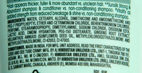 Sunsilk Natural Recharge Conditioner Ingredients