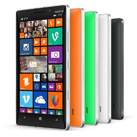 Nokia Lumia 930 in black, green, orange and white.