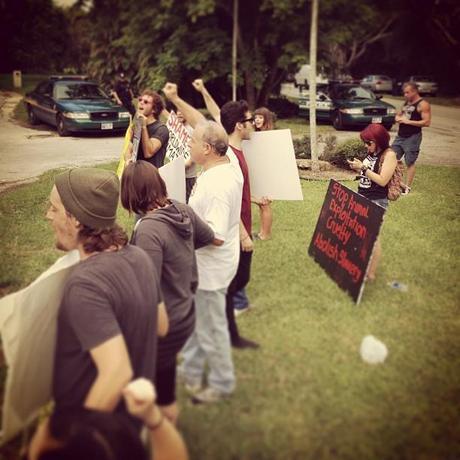 Protest outside the home of Matthew Block, owner of Worldwide Primates.