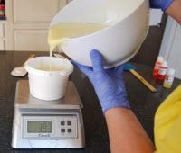 Hot Soap separating out soap batter for color