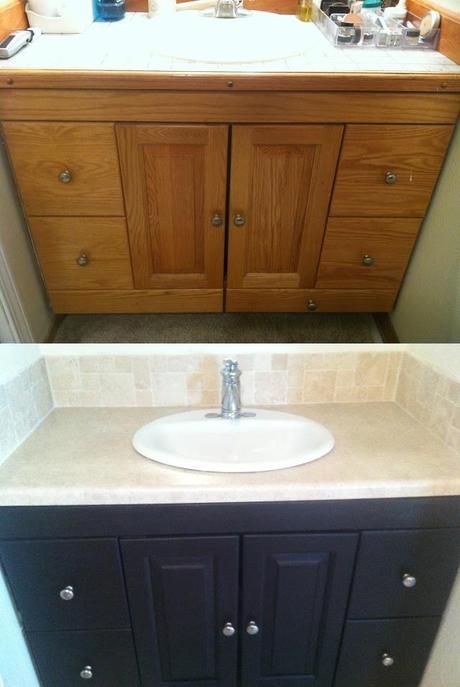 Before and After Espresso Stain Bathroom Cabinets