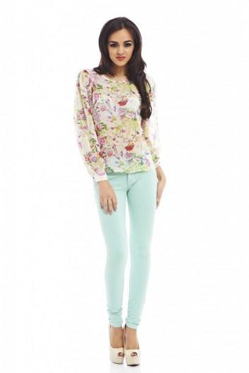 BALLOON SLEEVE SUMMER PRINT TOP Price: £20.00 PASTEL COLOURED JEGGINGS Price: £20.00