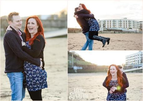 Couple play around in Scarborough engagement shoot