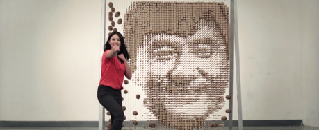 Jackie Chan portrait made of 64,000 chopsticks