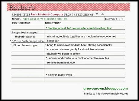 rhubarb compote recipe cards - 'growourown.blogspot.com' ~an allotment blog