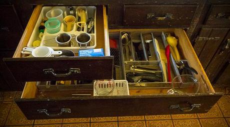 Two organized kitchen drawers