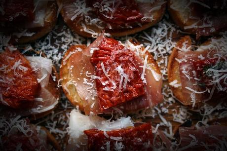 Crostini with Parma ham, sun  dried tomatoes and Parmesan cheese #168