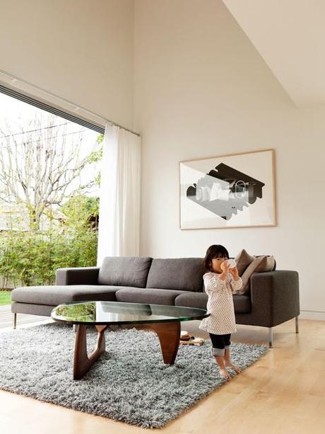 Living room with Ikea Stockholm Wool Rug and Noguchi table