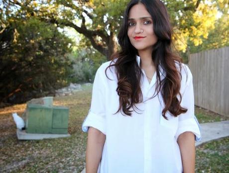 Button Down Shirt, Skinny Jeans, Polka Dot Heels, Tanvii.com