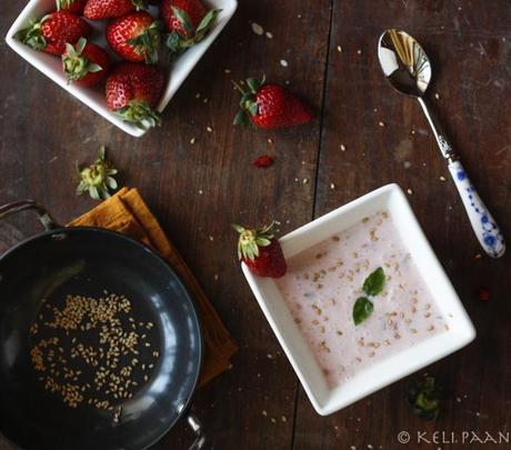 Strawberry-Basil Raita with toasted sesame seeds...