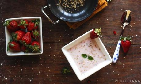 Strawberry-Basil Raita with toasted sesame seeds..