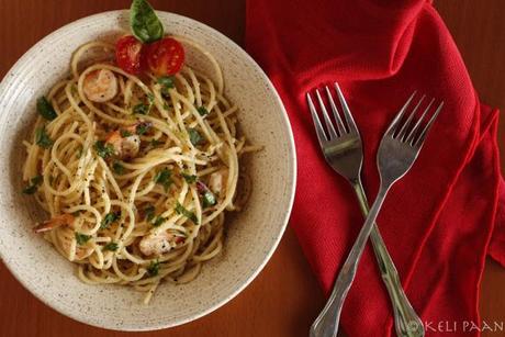 Spaghetti Butter Garlic Prawns....