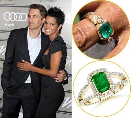 Halle Berry Yellow Gold Emerald Ring