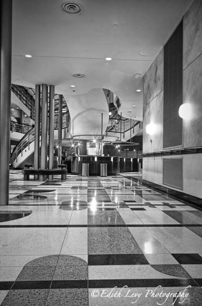 Toronto Centre for the Arts, lobby, interior, Art Deco, North York, North Toronto, Theatre, Black and White, Monochrome