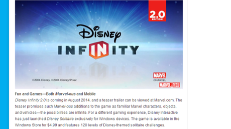 Disney fan newsletter D23 reveals that Disney Infinity 2.0 will be released in August