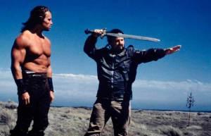 Arnold-Schwarzenegger-and-John-Milius-on-the-set-of-Conan-the-Barbarian