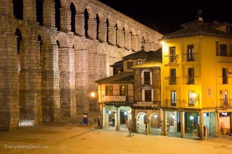 Segovia Roman Aqueduct at Night