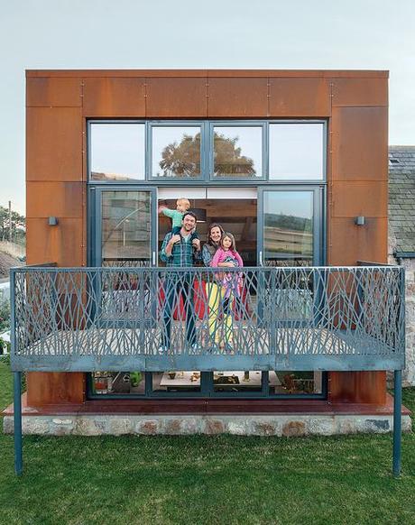 corten-steel facade of an earth-sheltered house in Scotland