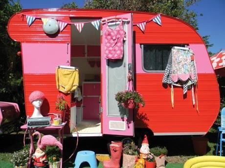pink and red retro trailer from vintage caravan style book
