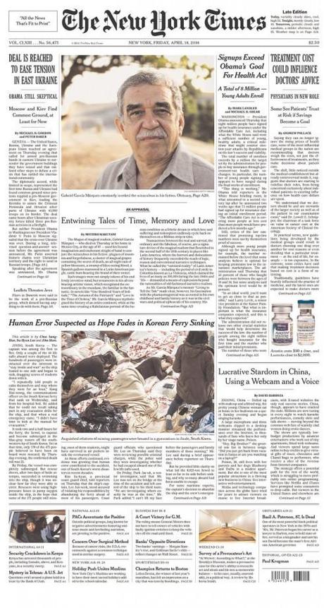 Garcia Marquez: Front pages and the death of the magician of magical realism