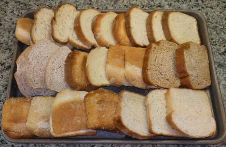 Lots and lots of bread, especially heels.  This has white bread, sourdough wheat sandwich bread, and other whole grain breads.