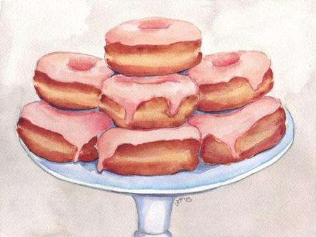 ARTmonday: 12 Paintings by Boston Artists on Etsy pink-donuts-on-stand