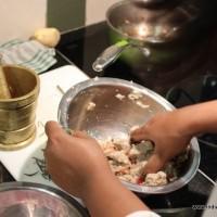 Patty mixture being prepared