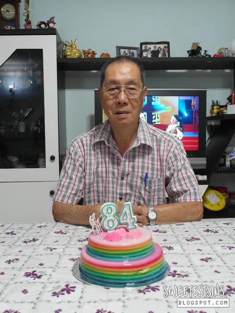 grandpa with his rainbow agar agar cake
