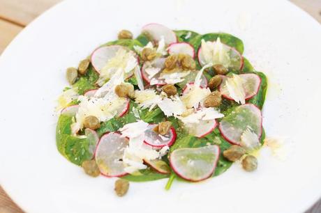 Spinach salad with capers, Parmesan cheese and radishes #169