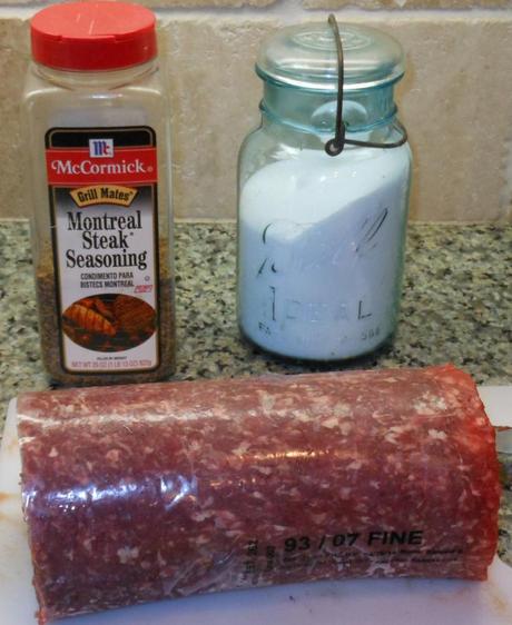 I started by gathering my ingredients together.  Please note that I doubled the recipe and am using 4 pounds of lean ground beef.