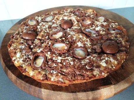 creme egg cookie pizza chopping board easter baking easy ideas recipe