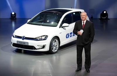 Prof. Dr. Martin Winterkorn, Chairman of the Board of Management of Volkswagen AG, with the Volkswagen Golf GTE at Auto China 2014 Group Night in Beijing.