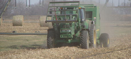 UNL Baling corn residue at a University of Nebraska-Lincoln field experiment site in Saunders County, Nebraska