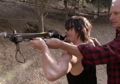 http://www.reddit.com/r/thewalkingdead/comments/1wrv3p/norman_reedus_daryl_practicing_his_crossbow/