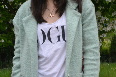 Daisybutter - UK Style and Fashion Blog: mint green coat, patterned jeans, slogan t-shirt