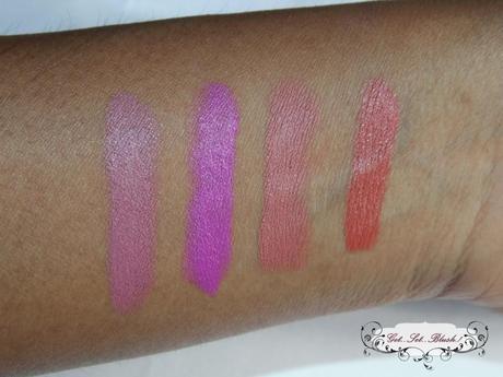 NYX Matte Lipsticks in Natural,Shocking Pink,Euro Trash and Sierra Review,Swatches,LOTD