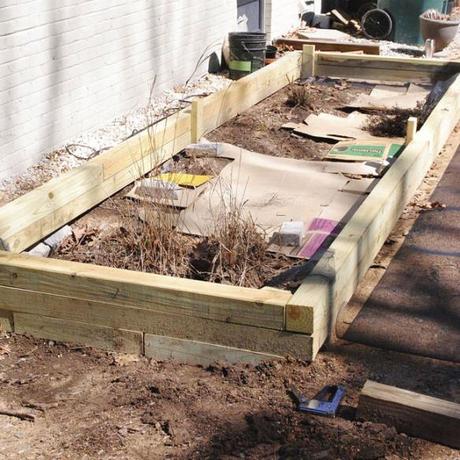 raised bed timbers laid out