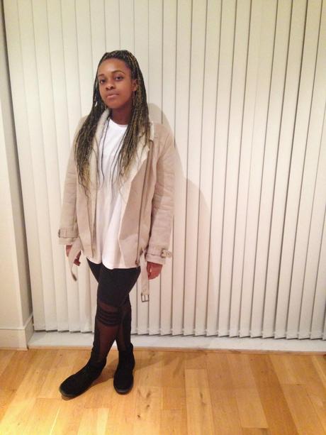 HM Aviator Jacket ASOS Massive White T-Shirt Mesh Sporty Leggings Clarks Desert Boots