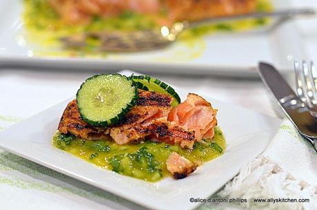 ~caribbean salmon with mango cucumber salsa~