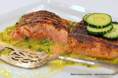 ~caribbean salmon with mango cucumber salsa~