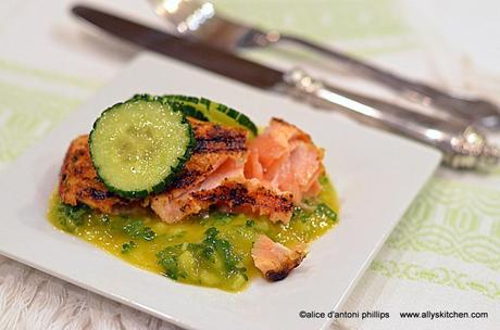 ~caribbean salmon with mango cucumber salsa~