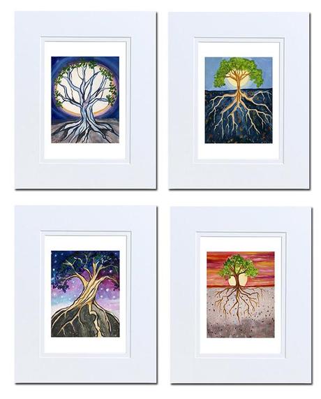 Tree of Life studies by Cedar Lee, matted acrylic on paper