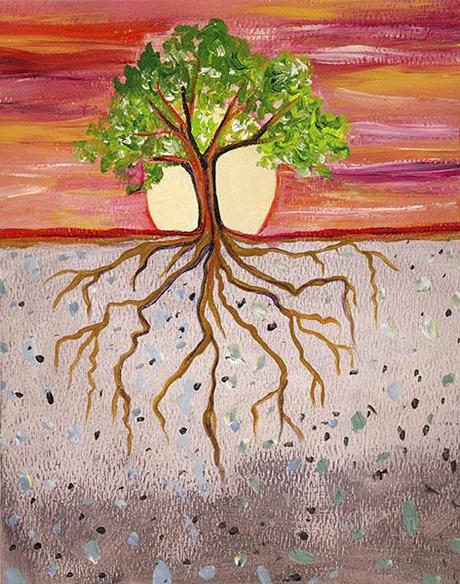 Study of Deep Roots and Sunset. 10” x 8” (14” x 11” matted), Acrylic on Paper, © 2014 Cedar Lee