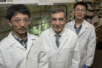 From left, postdoctoral researcher Yang Yang, Professor James Tour and graduate student Gedeng Ruan
