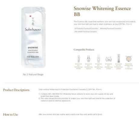 Sulwhasoo Snowise Whitening Essence BB infor